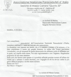 Messaggio di solidarieta dell'Associazione Paracadutisti della Sezione di Massa Carrara   